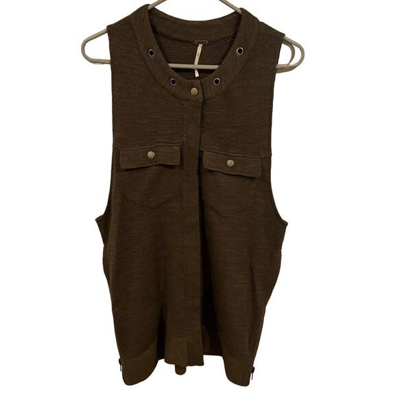 Free People Slub Highway Knit Zip-Up Vest In Olive Green Size Small - Picture 4 of 9
